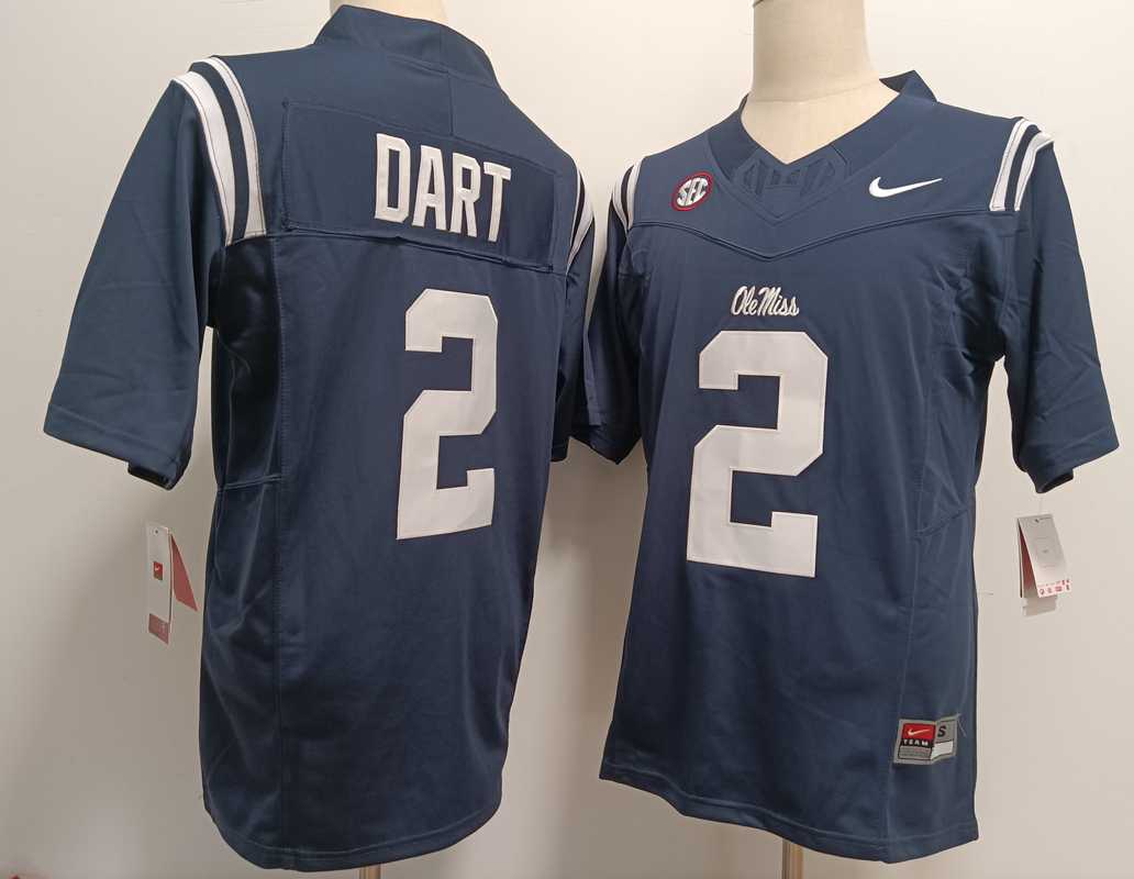 Men%27s Ole Miss Rebels #2 Jaxson Dart Navy Blue FUSE College Football Jersey